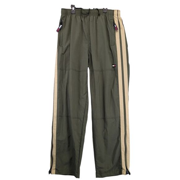 Vtg 90s Tommy Hilfiger Striped Windbreaker Track Pants Men's L Zip Ankle Green - Picture 1 of 10